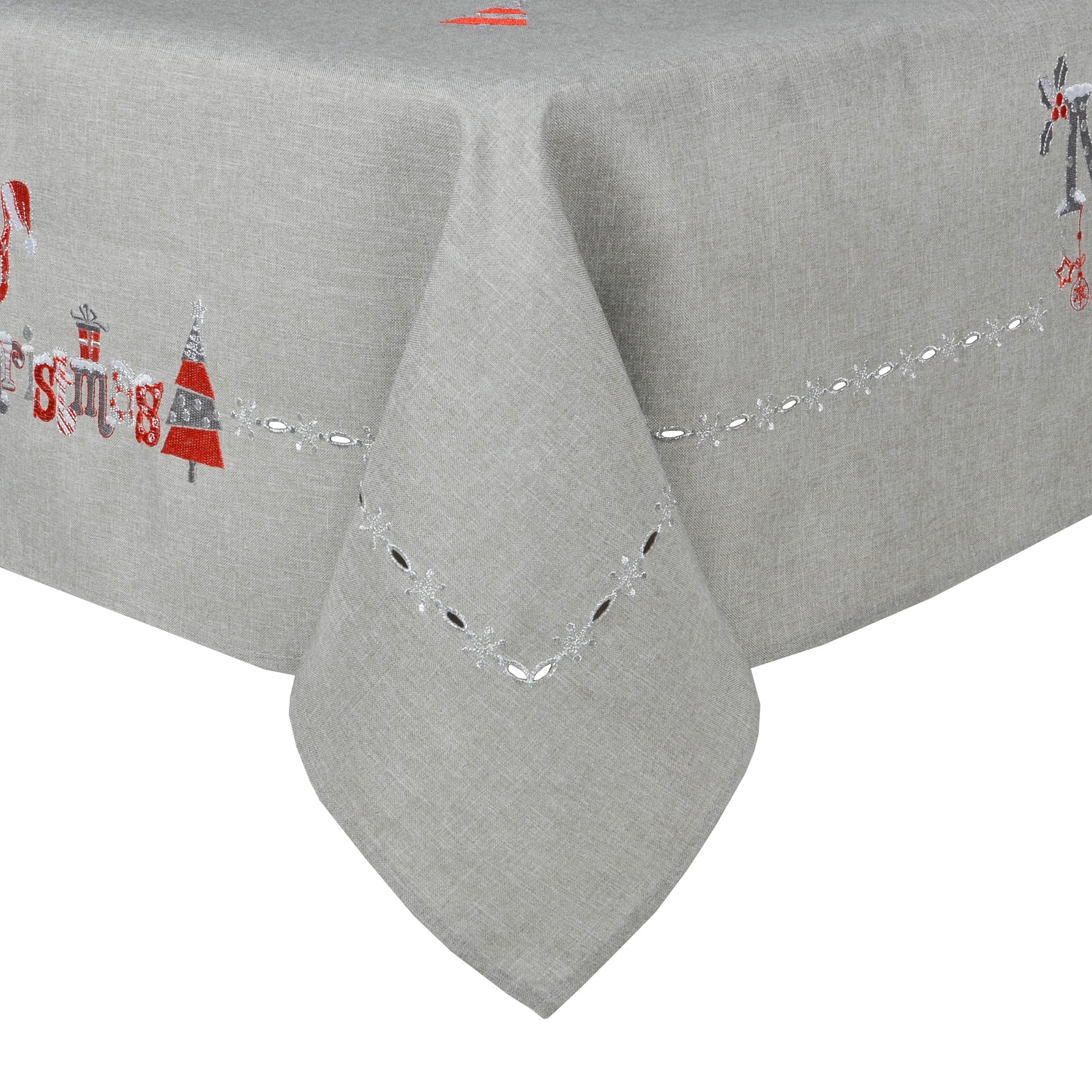 Mr Crimbo Grey Merry Christmas Embroidered Tablecloth/Napkin - MrCrimbo.co.uk -XS5850 - 52 x 70" -christmas napkins
